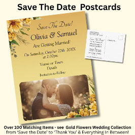 Save The Date - Photo with Golden Yellow Flowers Meddelande Vykort