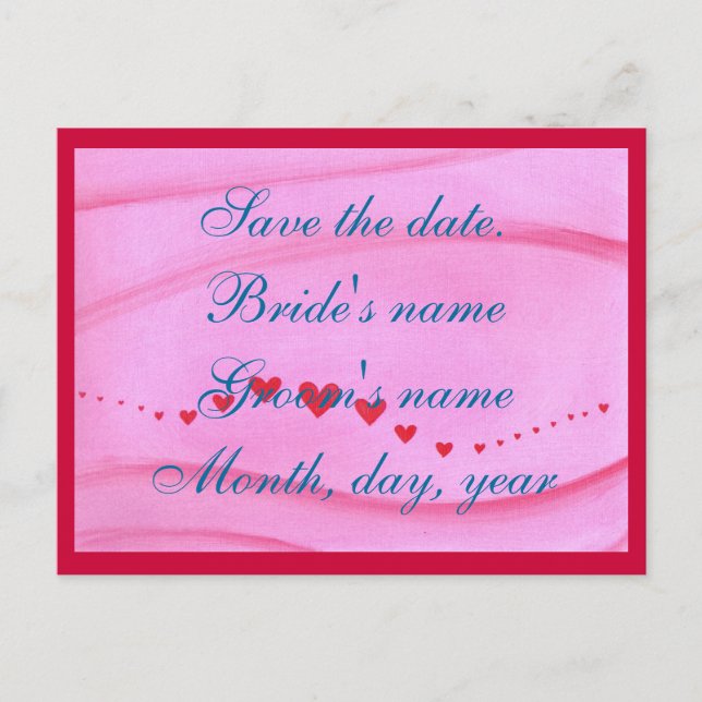 Save the date postcard, wave of red hearts meddelande vykort (Framsida)