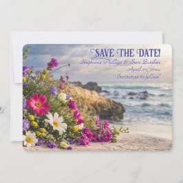 Save the Date Romantic Beautiful Flowers on Beach  Inbjudningar