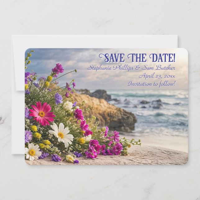 Save the Date Romantic Beautiful Flowers on Beach  Inbjudningar (Framsida)