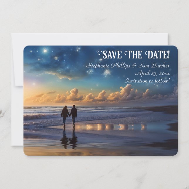 Save the Date Romantic Couple on Beach Inbjudningar (Framsida)