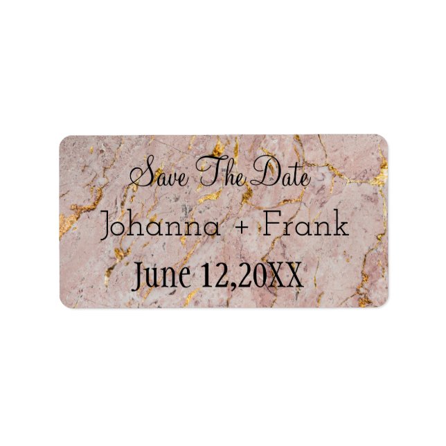 Save The Date |Rosa och Guld Marble Adressetikett (Framsidan)