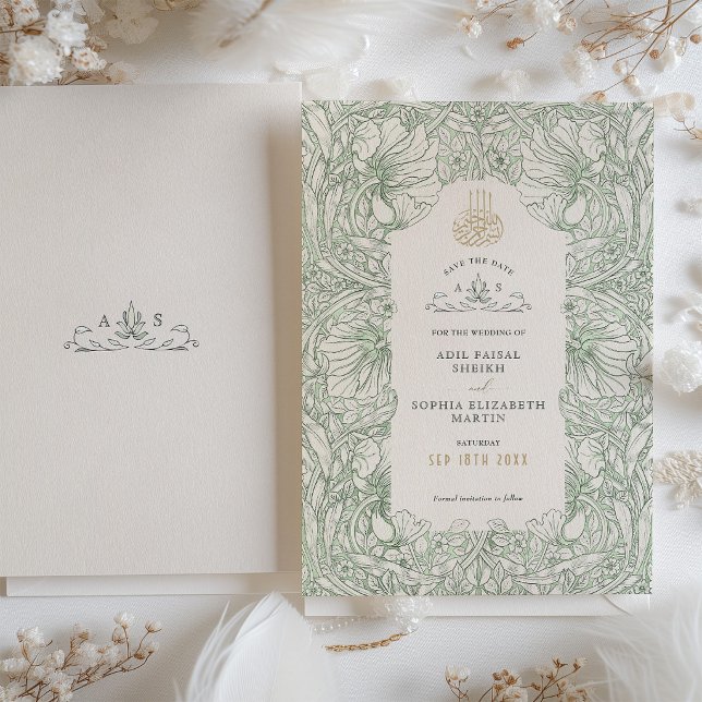 Save the Date Sage Green Muslim Islamic Morris Inbjudningar (Skapare uppladdad)