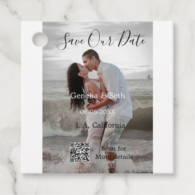 Save the date simple minimal QR scan code details  Gåvor Etiketter (Framsida)