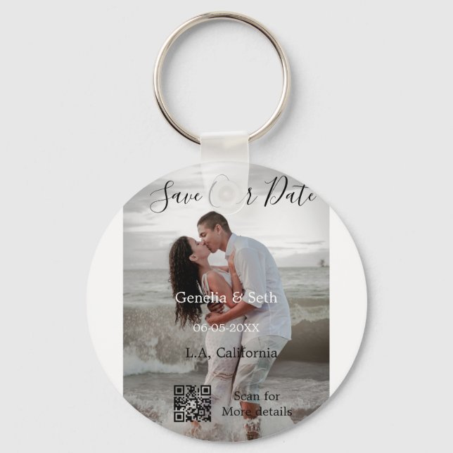 Save the date simple minimal QR scan code details  Nyckelring (Framsida)