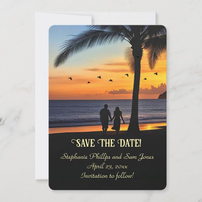 Save the Date Tropical Beach Couple Inbjudningar (Framsida)