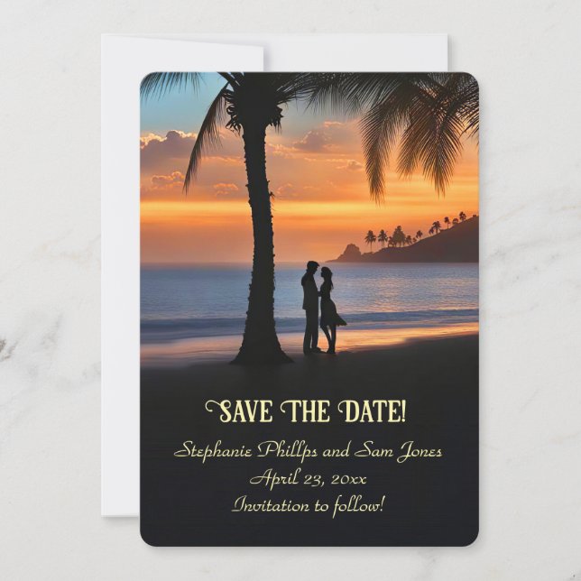 Save the Date Tropical Beach Romantic Couple Inbjudningar (Framsida)