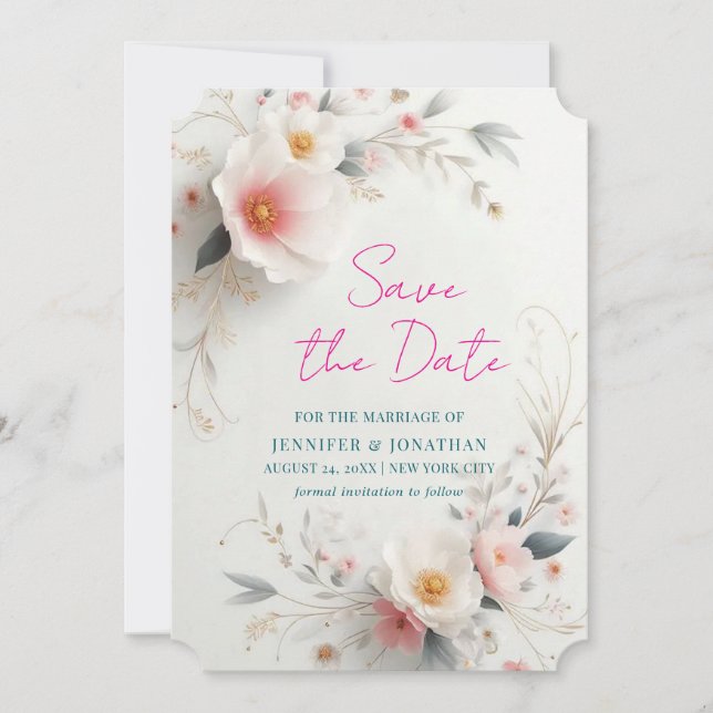 Save The Date Watercolour Aquarell Flowers Script Spara Datumet (Framsida)