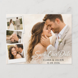 Save the Date Wedding Card Modern Script | 4 Photo Vykort