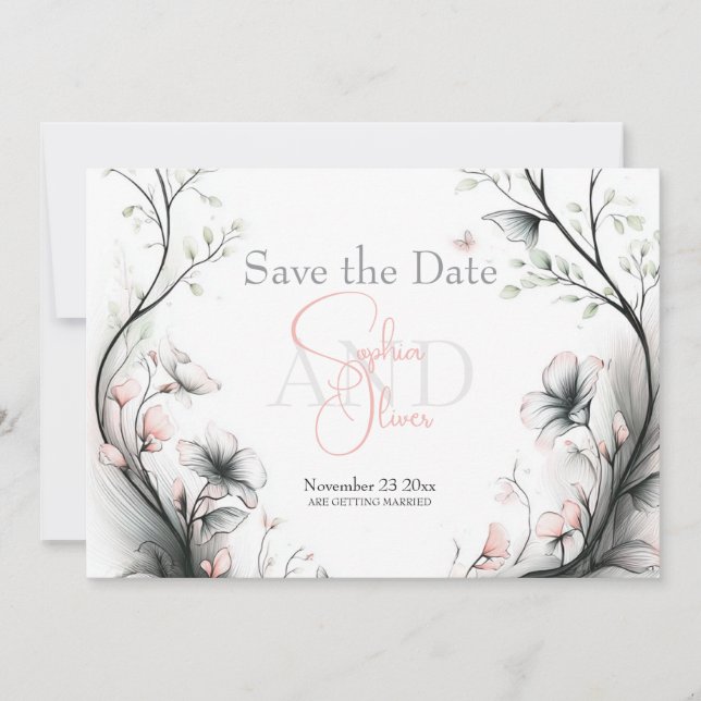 Save the Date | Whimsical Delicate Blush Floral Inbjudningar (Framsida)