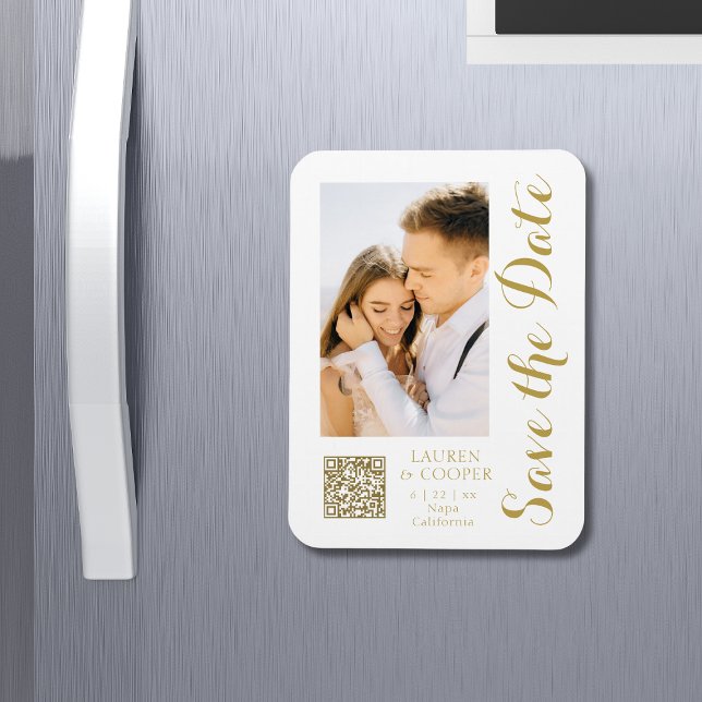 Save The Date White Gold Stylish Modern Wedding Magnet (Skapare uppladdad)