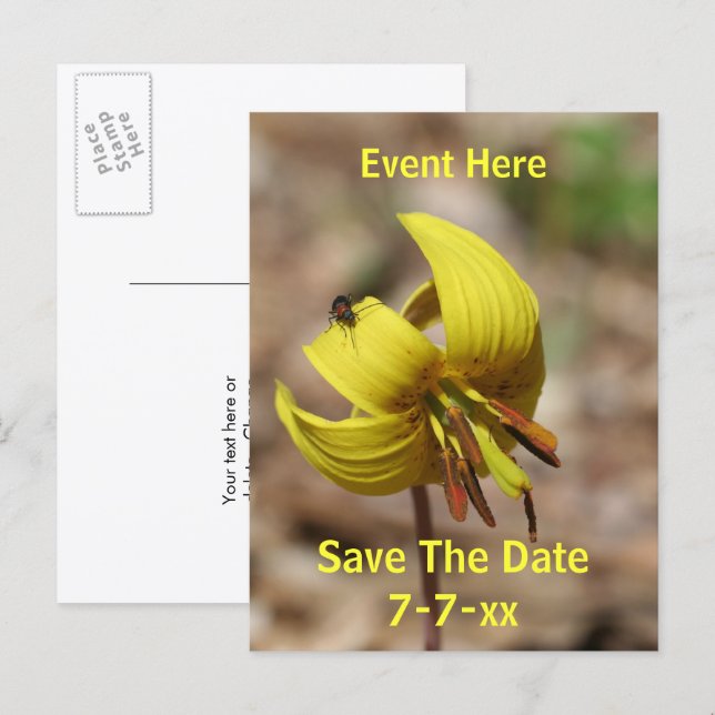 Save The Date Wild Trout Lily Flower  Meddelande Vykort (Fram/baksida)