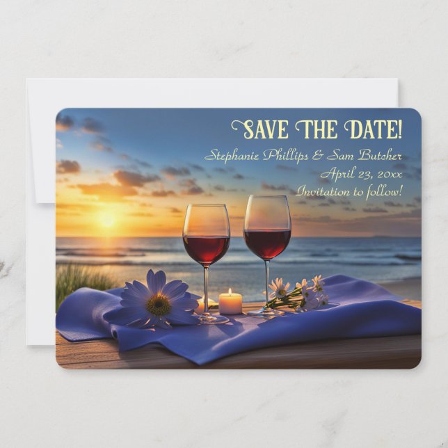 Save the Date Wine on the Beach Sunset Inbjudningar (Framsida)