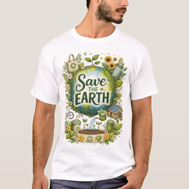 Save the Earth – Eco-Friendly Nature Illustration T Shirt (Framsida)
