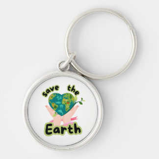 Save the Earth Keychain Rund Silverfärgad Nyckelring