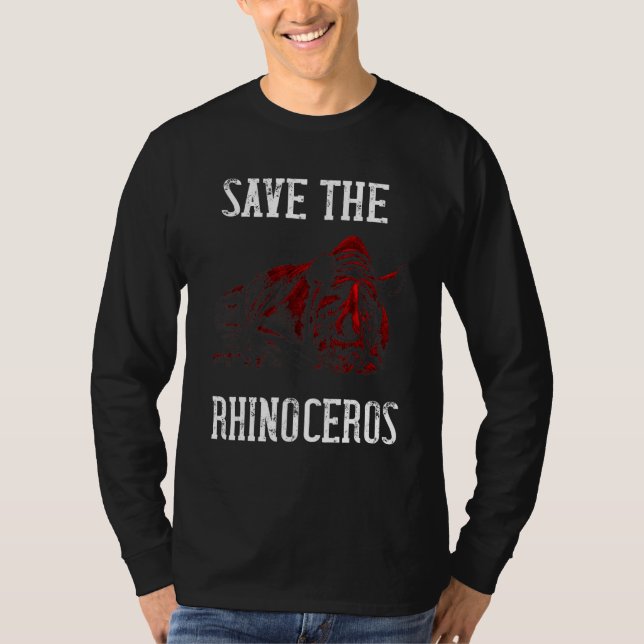 Save The Rhinoceros Wildlife Animal Rights Rhinos  T Shirt (Framsida)