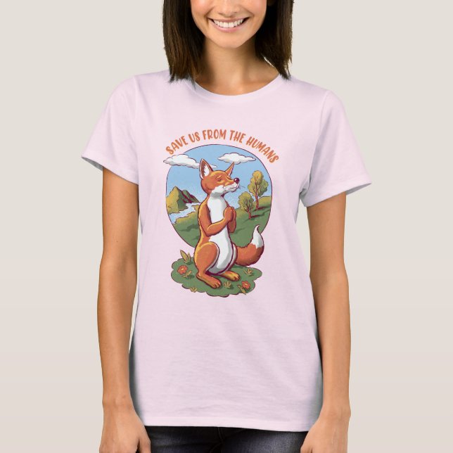 Save Us from the Humans – Praying Fox Design T Shirt (Framsida)