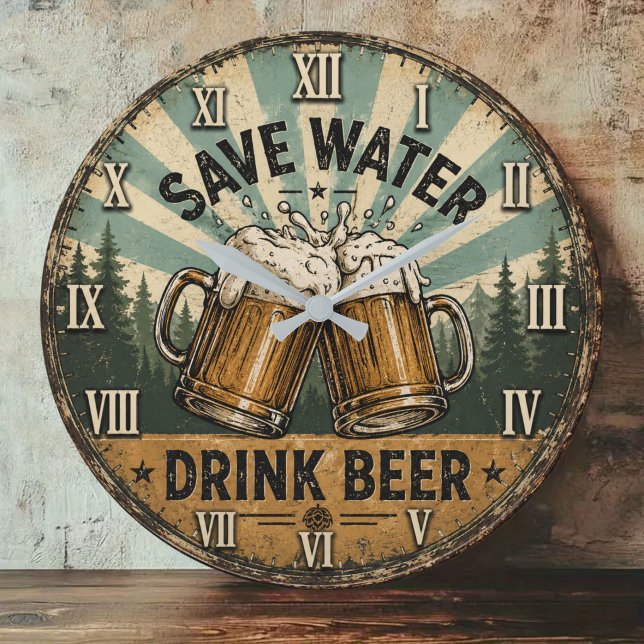 Save Water Drink Beer Funny Stor Klocka (Skapare uppladdad)