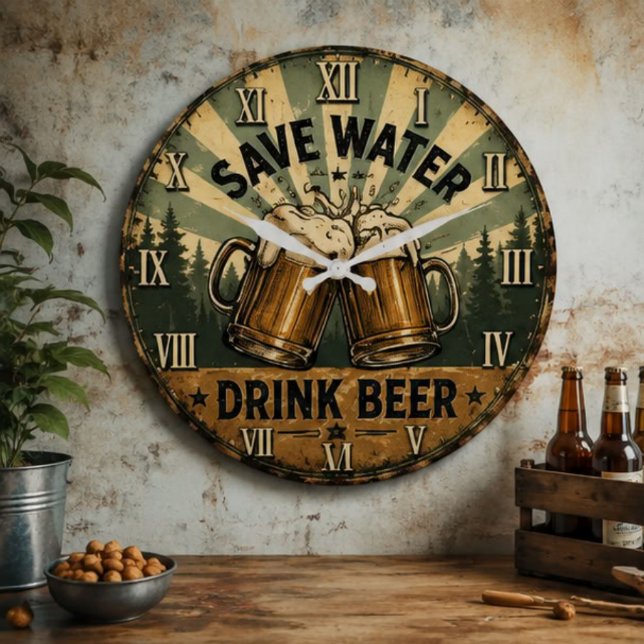 Save Water Drink Beer Funny Stor Klocka (Skapare uppladdad)