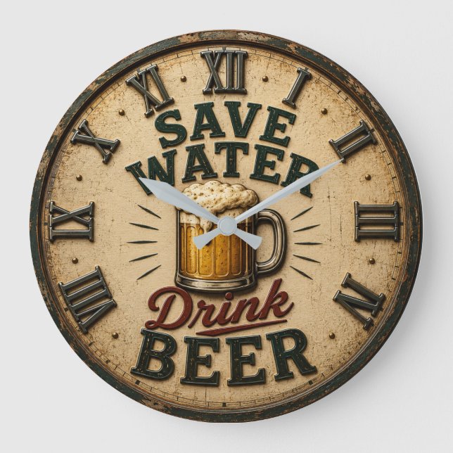 Save Water Drink Beer Man Cave Gift Stor Klocka (Framsida)