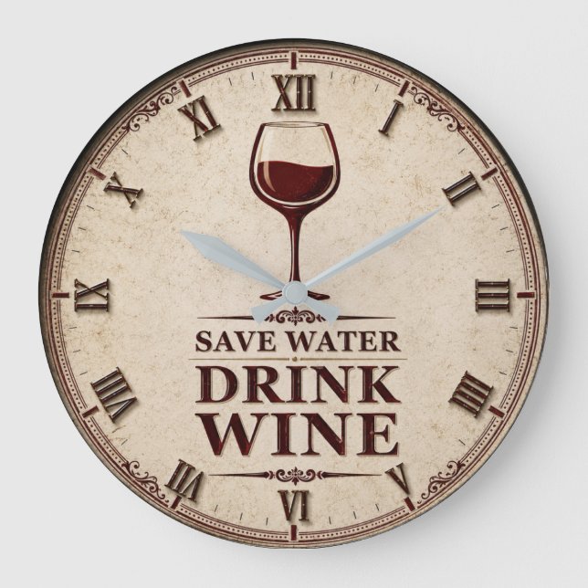 Save Water Drink Wine Stor Klocka (Framsida)