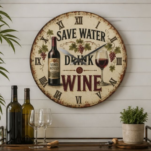 Save Water Drink Wine Stor Klocka (Skapare uppladdad)
