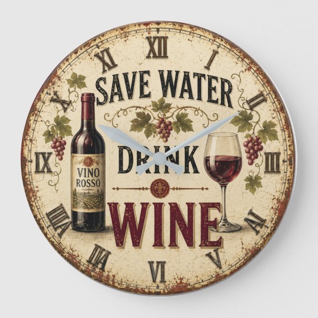 Save Water Drink Wine Stor Klocka (Framsida)