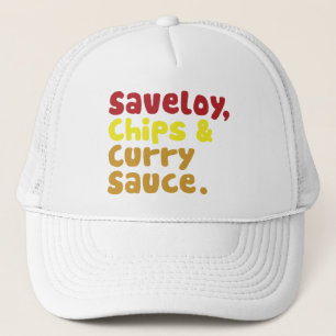Saveloy, Chip & Curry Sauce. Keps