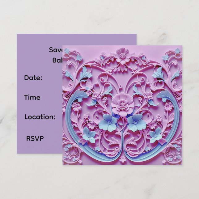 Savethe Date Card for Baby Shower Spara Datumet (Fram/baksida)