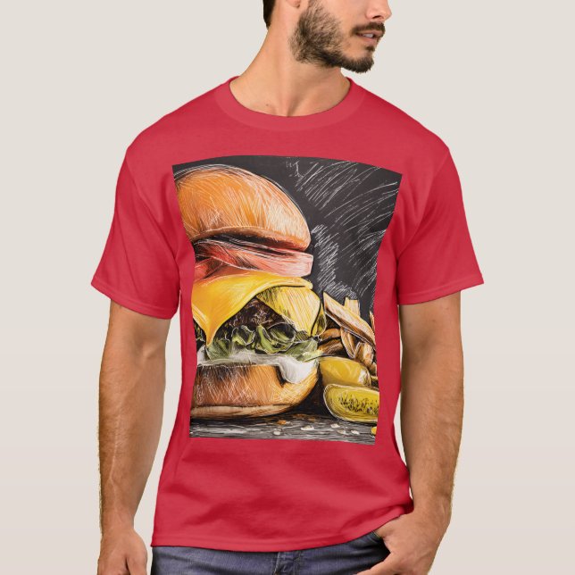 Savor a Juicy Cheeseburger with Fresh Veggies frie T Shirt (Framsida)