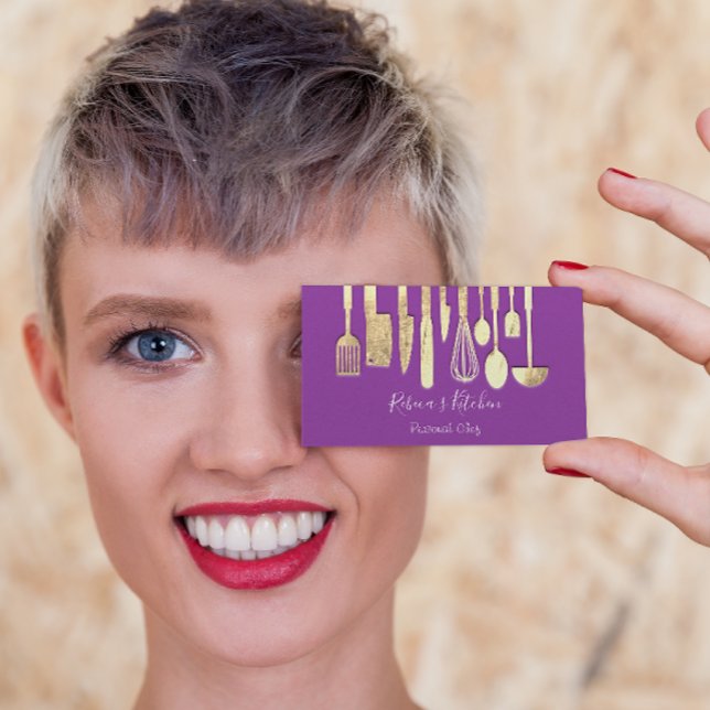 Savor the Elegance with Cooking, Personal Chef Visitkort (Cooking Personal Chef Restaurant Catering Purple Business Card )
