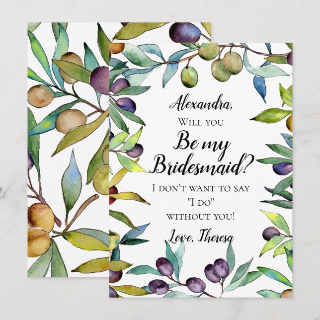 Savory Olife Tuscan Watercolor är min bridesmaid Inbjudningar (Fram/baksida)