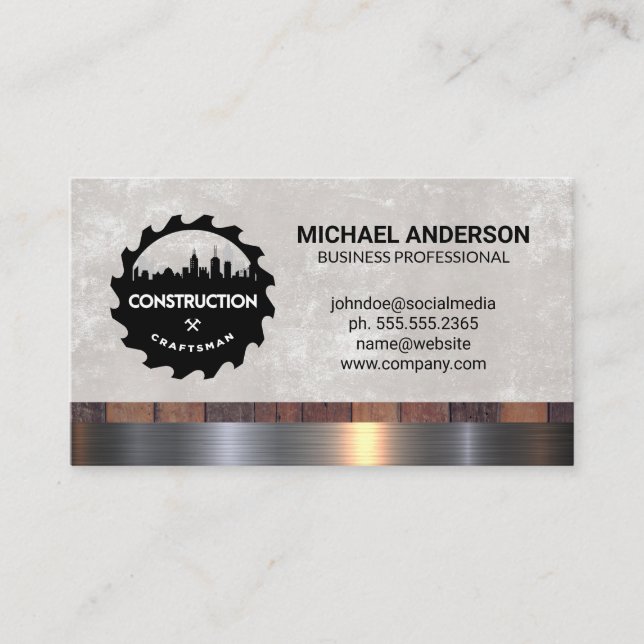 Saw Hammer Logotyp | Builder Visitkort (Framsida)