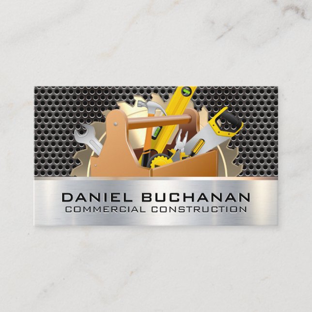 Saw | Metallic Grill | Carpentry Verktyg Box Visitkort (Framsida)