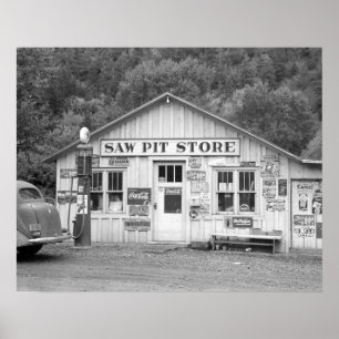 Saw Pit Store, 1940. Gammalt foto Poster