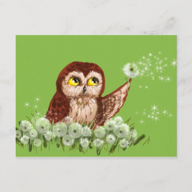 Saw-whet uggla dandelion vykort (Framsida)