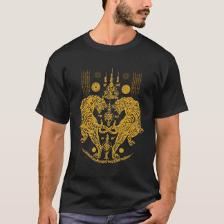 Sawadee Thai Traditional Sak Yant Thai Twin Tigers T Shirt