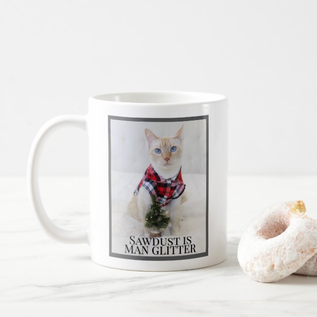 Sawdust Is Man Glitter Cute Lumberjack Cat Kaffemugg (Med munk)