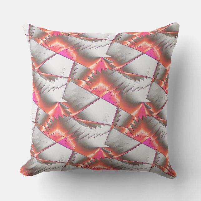 Saws eller zig zag av persika till rosa över grått kudde (Framsida)