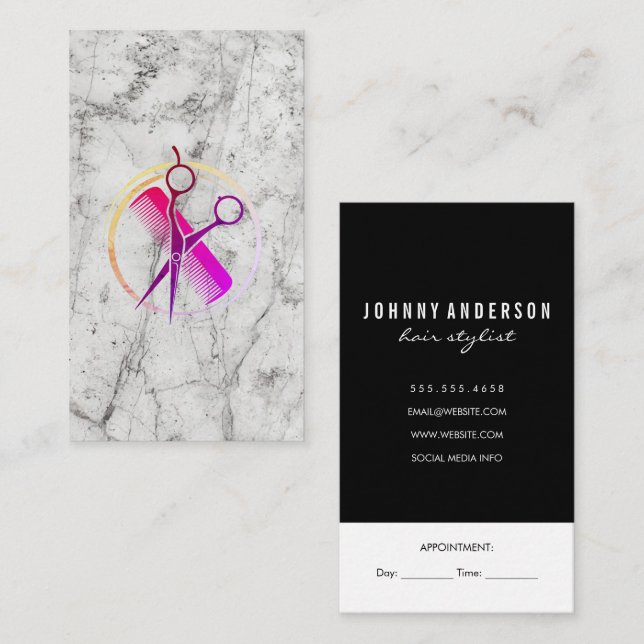 Sax för salong marmor tidsbeställning kort (Fram/baksida)