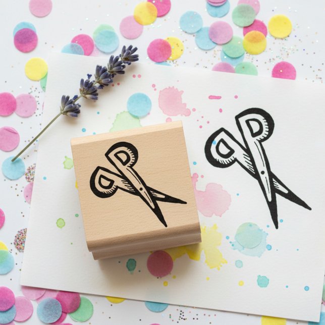 Sax Mini Trästämpel Stämpel (Mini scissors stamp. Cute miniature wooden art stamp for crafts, play & endless other creative use ✂)