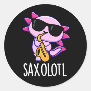 Sax-olotl Funny saxofone Puns Mörk BG Runt Klistermärke