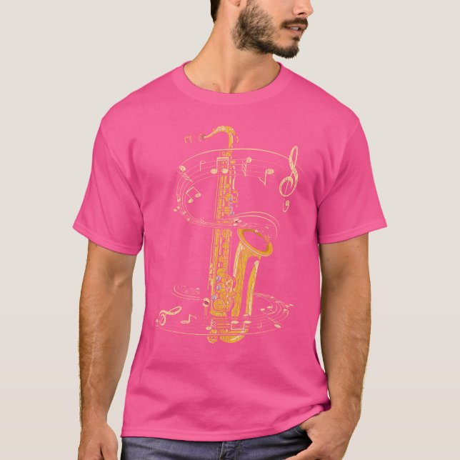 Sax Player Saxophonist Musik noter Treble Clef Sax T Shirt (Framsida)