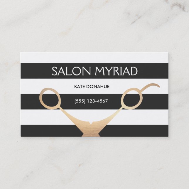 Saxare Black and White Stripe Hair Salon Visitkort (Framsida)