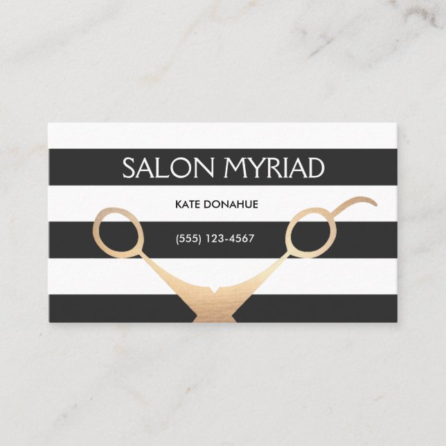 Saxare Black and White Stripe Hair Salon Visitkort (Framsida)