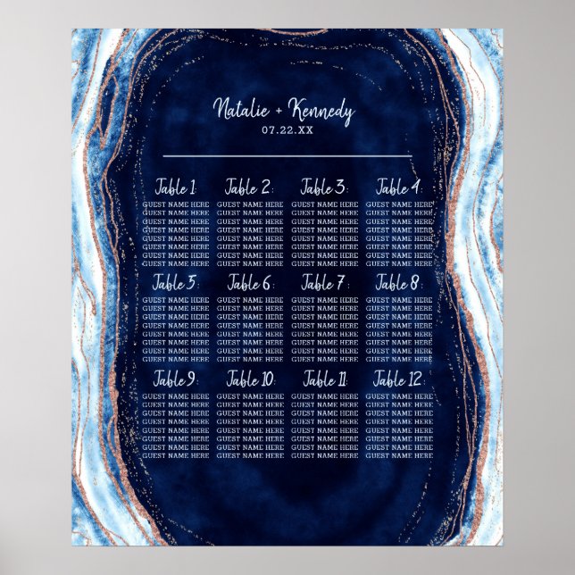 Saxdiagram för säten i Sapphire Blue Geode Bröllop Poster (Framsidan)