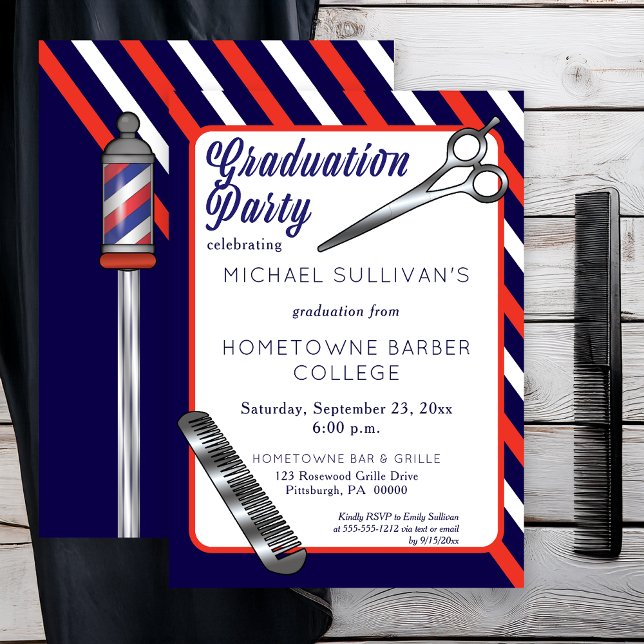 Saxer | Comb Barber School Studentfest Inbjudningar (Scissors and Comb Barber School Graduation Party Invitation -- Print | Digital Download)