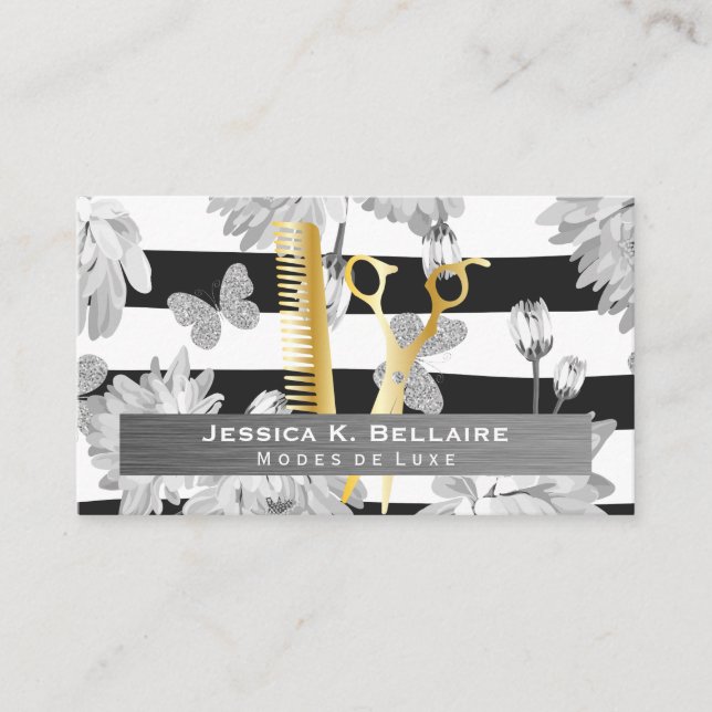 Saxer | Metall Brushed | Blommor Butterflies Tidsbeställning Kort (Framsida)