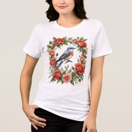 Saxertand Flycatcher omringad av Röd ros T Shirt