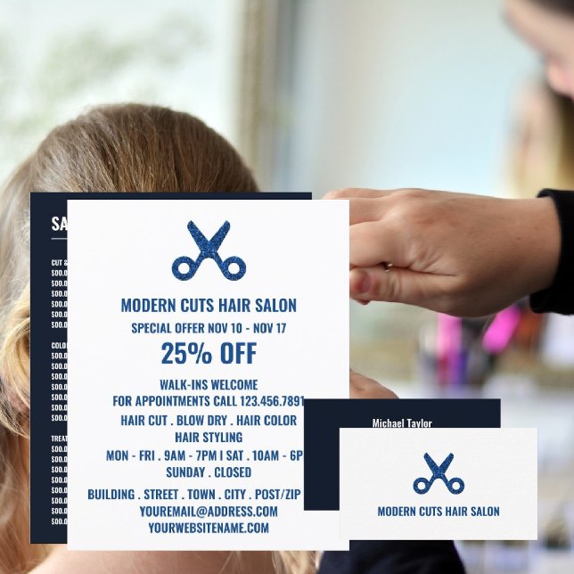 Saxlogotyp, frisör, reklam för frisörsalong reklamblad (Skapare uppladdad)